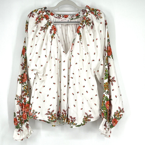 Anthropologie x Kinga Csilla Tunic Small Boho Peasant Oversize Floral Linen - Picture 2 of 12
